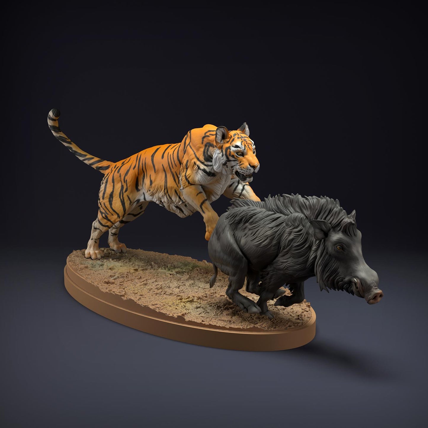 Product photo Animal Figure Diorama, Model Building: 0: Wildlife Figures: Bengal Tiger and Indian Wild Boar – Hunting Scene (Ref 01_01_81)