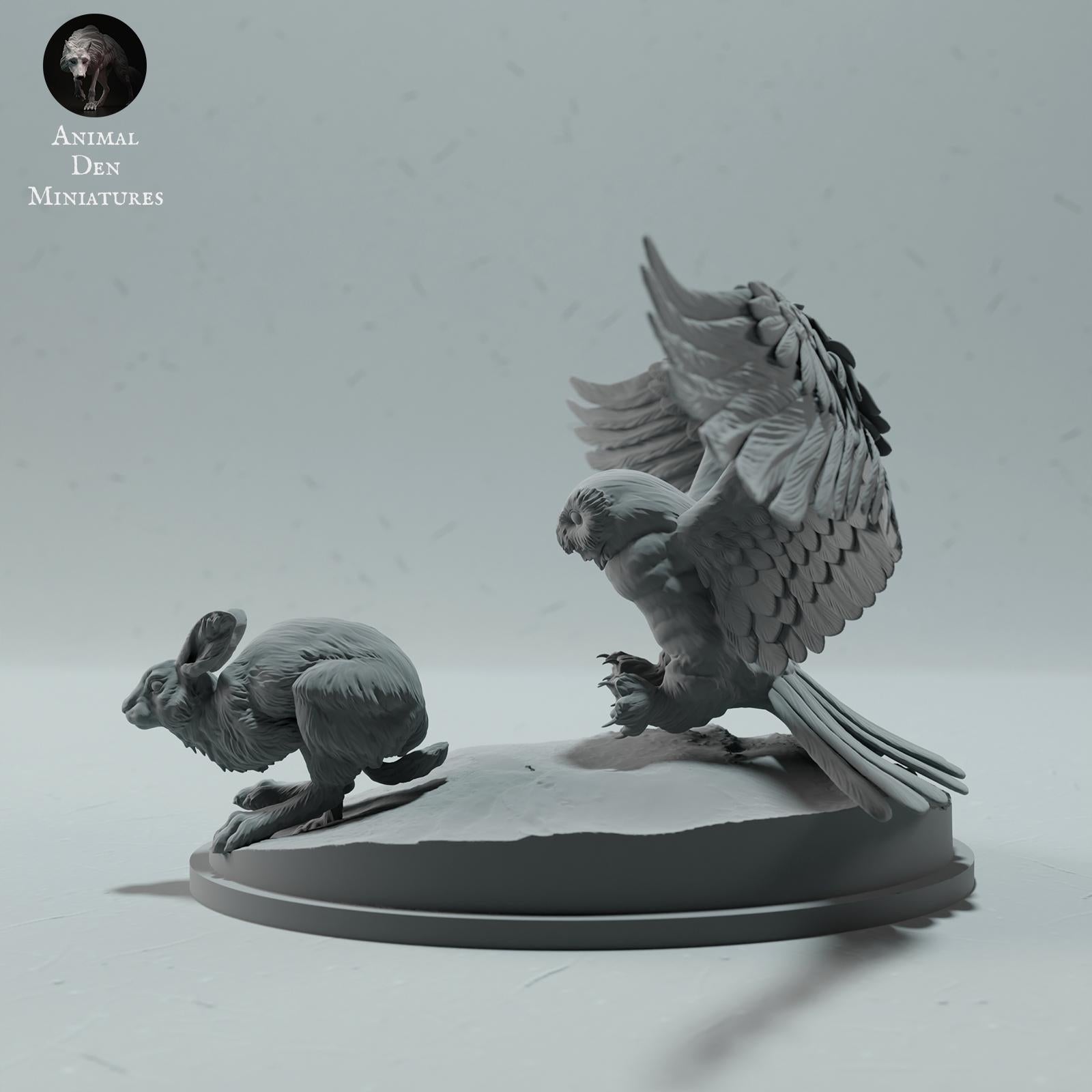 Product photo Animal Figure Diorama, Model Building: 0: Wild Animal Figure: hunting Snowy Owl with Arctic Hare (Ref 01_01_60)