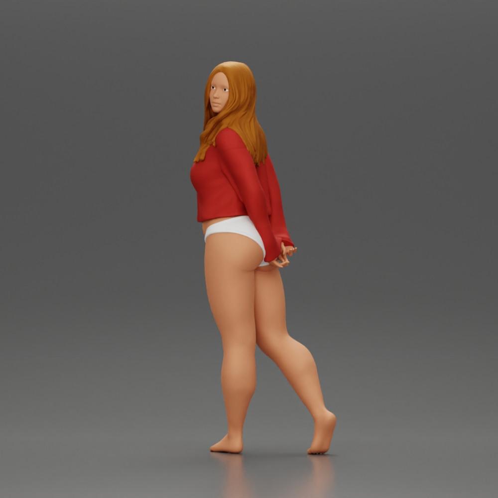 Diorama model building product photo 0: Female miniature figure for diorama, bikini & long-sleeve shirt, hands behind (Ref No. A53)