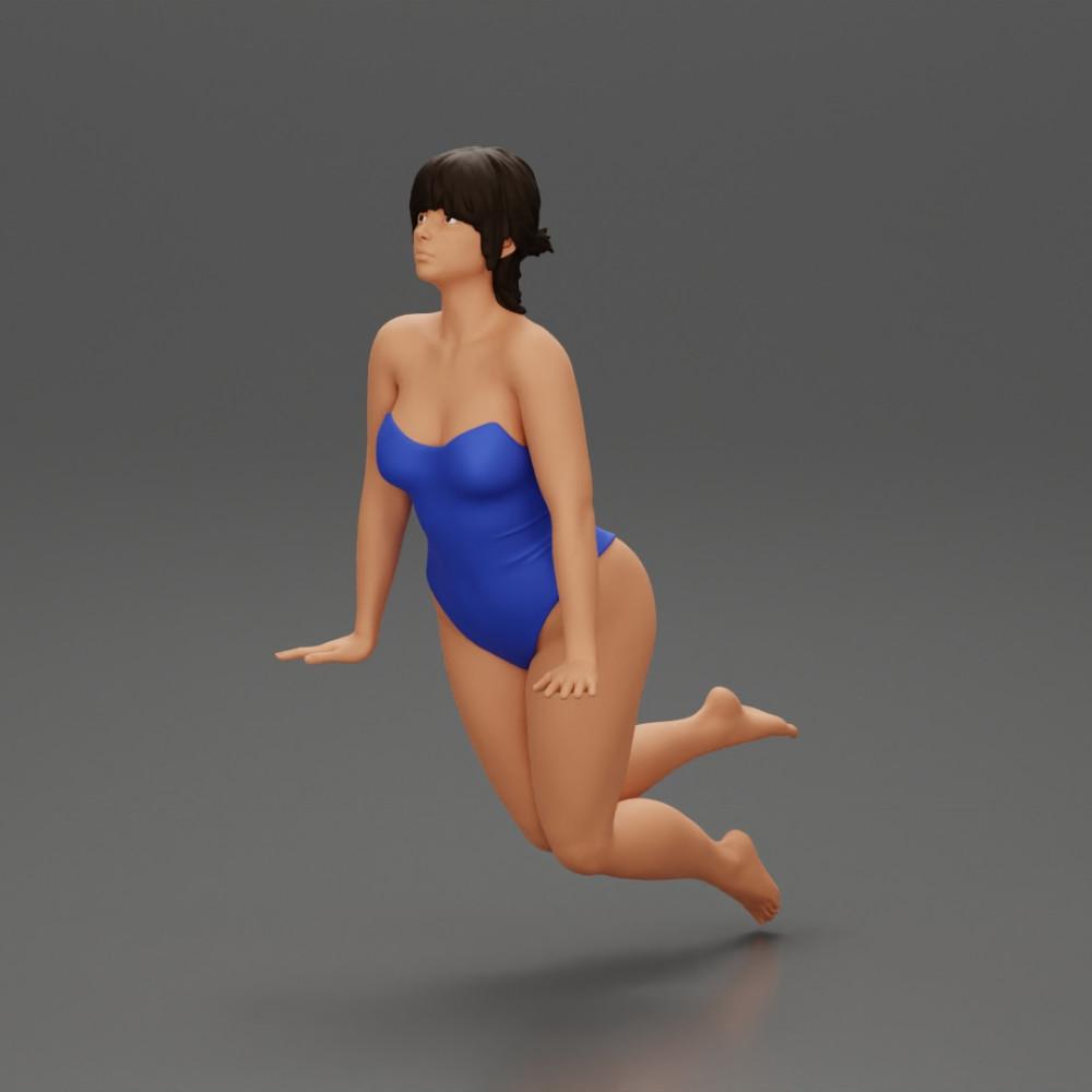 Diorama model building product photo 0: Diorama miniature: Woman in a one-piece swimsuit leaning forward at the pool's edge (Ref No. A55)