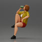 Diorama model building product photo 0: Miniature: Sitting young woman on chair, drawn leg, drinking from a cup (Ref No. A57)