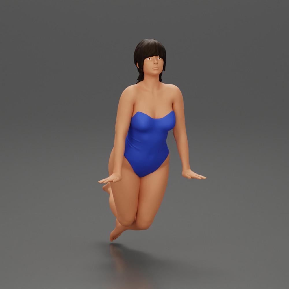 Diorama model building product photo 1: Diorama miniature: Woman in a one-piece swimsuit at the pool's edge, leaning forward (Ref No. A55)