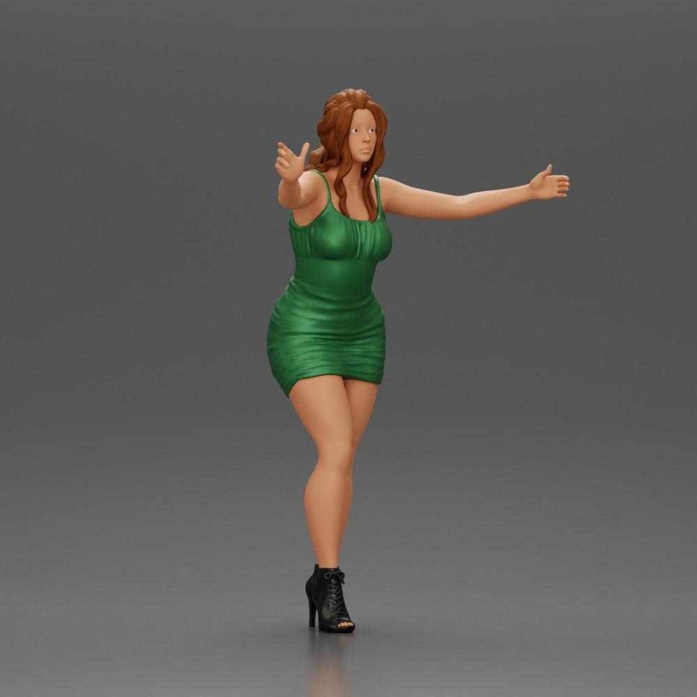 Diorama Modellbau Produktfoto 1: Diorama-Figur: Frau im knielangen Kleid mit Absatzschuhen, ausgestreckte Arme (Ref Nr. A58)