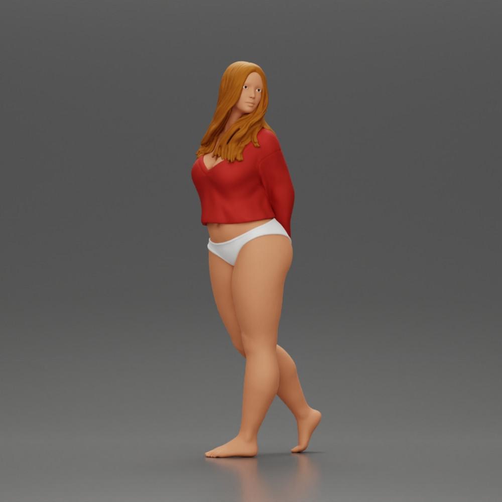 Diorama model building product photo 1: Female miniature figure for diorama, bikini & long sleeve shirt, hands behind (Ref No. A53)