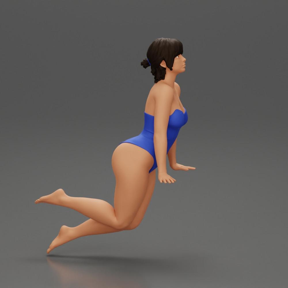 Diorama model building product photo 2: Diorama miniature: Woman in a one-piece swimsuit leaning forward at the pool's edge (Ref No. A55)