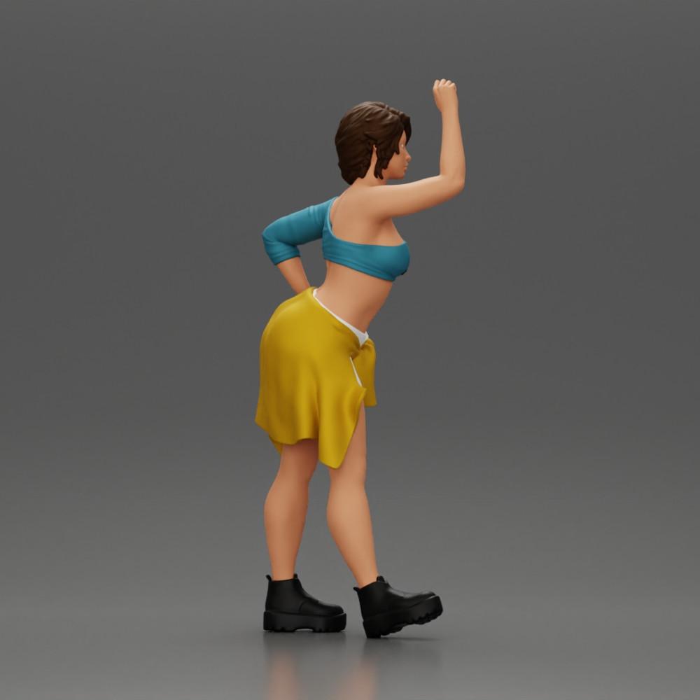 Diorama model building product photo 2: miniature figure: girl in top & shorts, shirt tied around waist, arm raised (Ref No. A56)