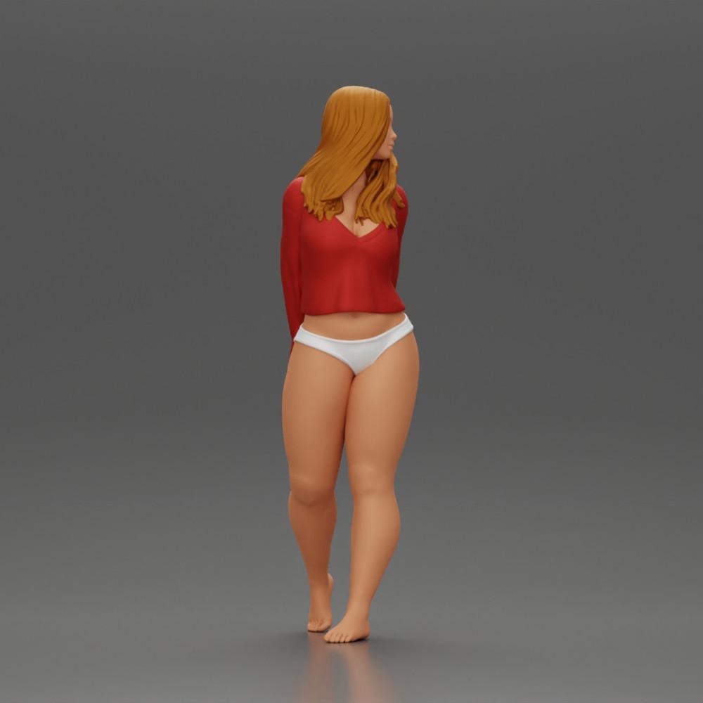 Diorama model building product photo 2: Female miniature figure for diorama, bikini & long sleeve shirt, hands behind (Ref No. A53)