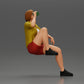 Diorama model building product photo 2: Miniature: Young woman sitting on a chair, drawn leg, drinking from a cup (Ref No. A57)