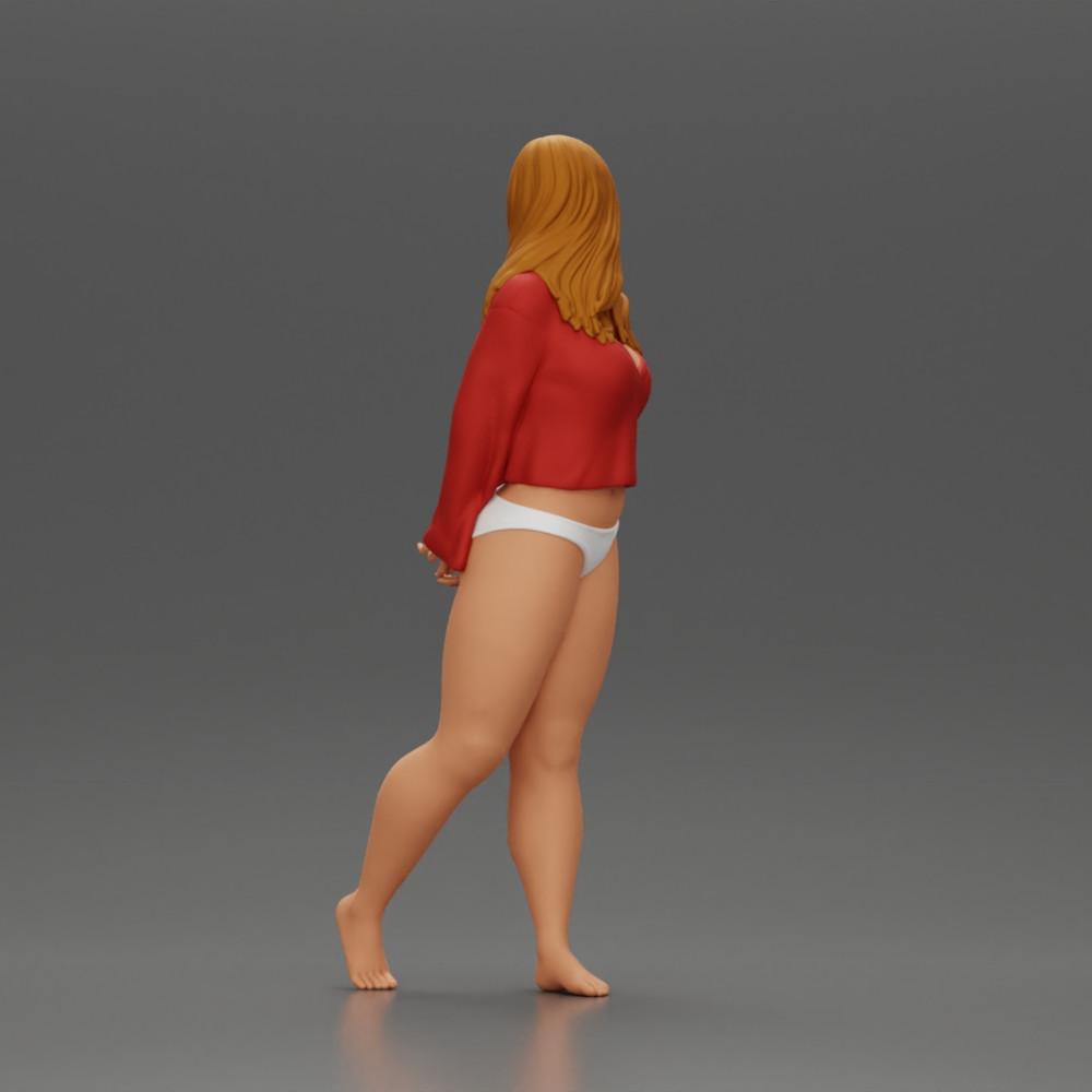 Diorama model building product photo 3: Female miniature figure for diorama, bikini & long-sleeve shirt, hands behind (Ref No. A53)