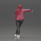 Diorama model building product photo 3: Diorama figure woman with headscarf and jacket, leaning against car, arm outstretched (Ref No. A59)