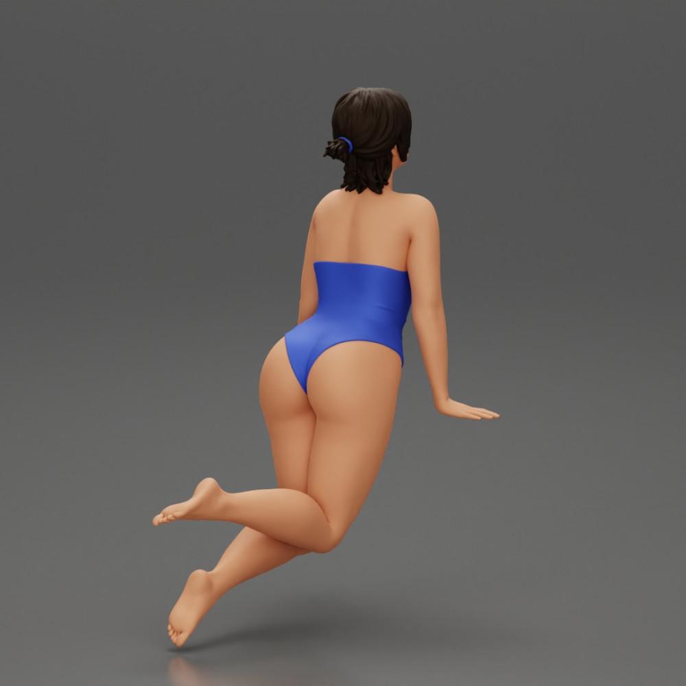 Diorama model building product photo 3: Diorama miniature: Woman in a one-piece swimsuit at the pool's edge, leaning forward (Ref No. A55)
