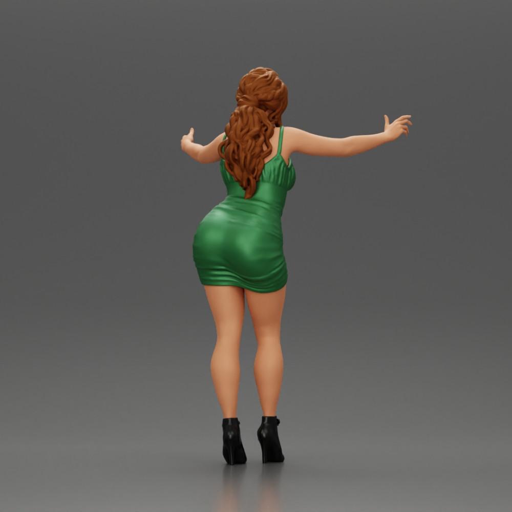 Diorama Modellbau Produktfoto 3: Diorama-Figur: Frau im knielangen Kleid mit Absatzschuhen, ausgestreckte Arme (Ref Nr. A58)