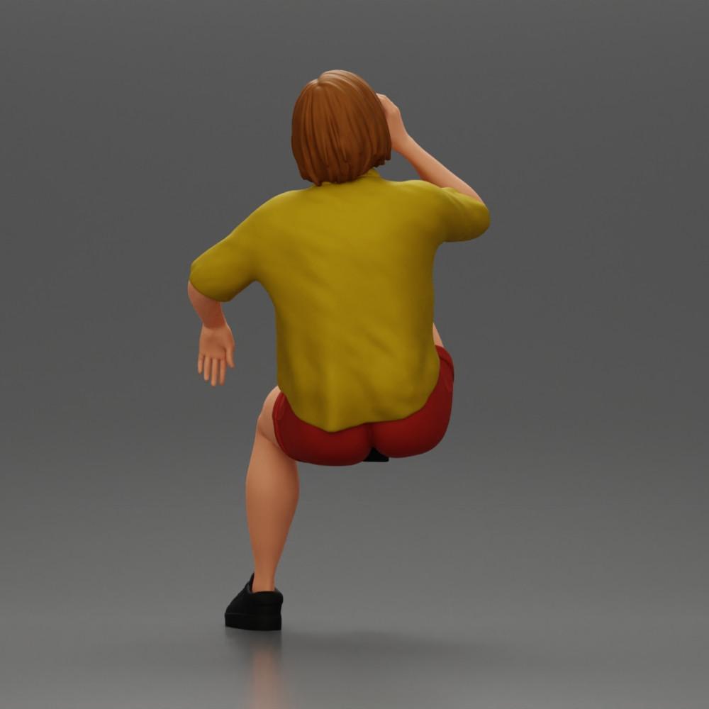 Diorama model building product photo 4: Miniature: Sitting young woman on chair, drawn leg, drinking from a cup (Ref No. A57)