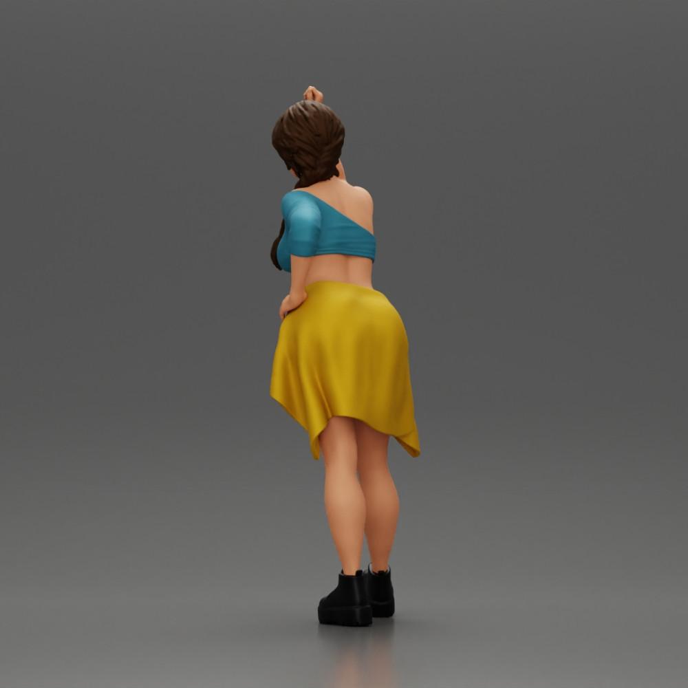 Diorama model building product photo 4: miniature figure: girl in top & shorts, shirt tied around waist, arm raised (Ref No. A56)