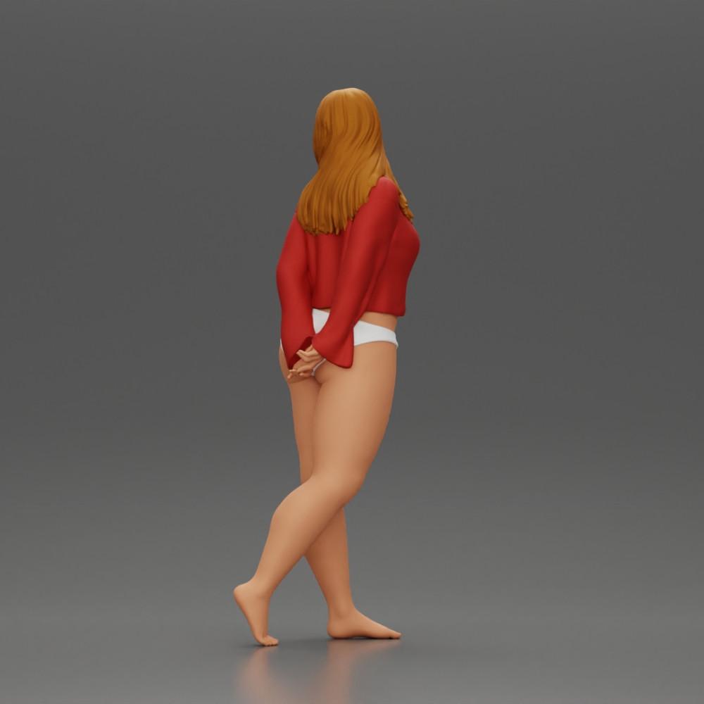 Diorama model building product photo 4: Female miniature figure for diorama, bikini & long sleeve shirt, hands behind (Ref No. A53)