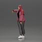 Diorama model building product photo 5: Diorama figure woman with headscarf and jacket, leaning against a car, arm outstretched (Ref No. A59)