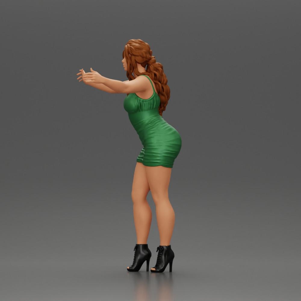Diorama Modellbau Produktfoto 5: Diorama-Figur: Frau im knielangen Kleid mit Absatzschuhen, ausgestreckte Arme (Ref Nr. A58)