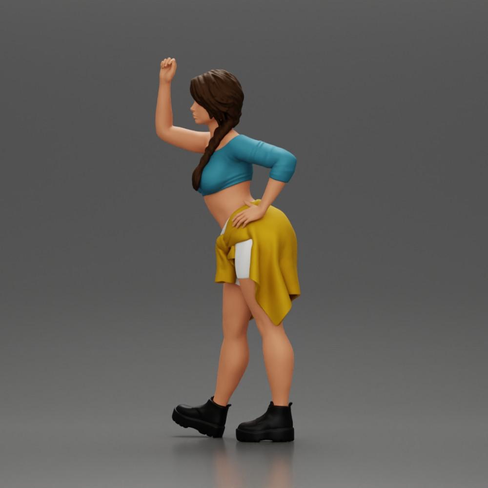Diorama model building product photo 5: miniature figure: girl in top & shorts, shirt tied around waist, arm raised (Ref No. A56)