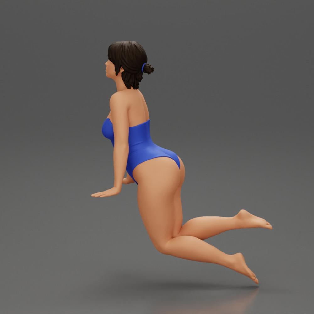 Diorama model building product photo 5: Diorama miniature: Woman in a one-piece swimsuit leaning forward at the pool's edge (Ref No. A55)