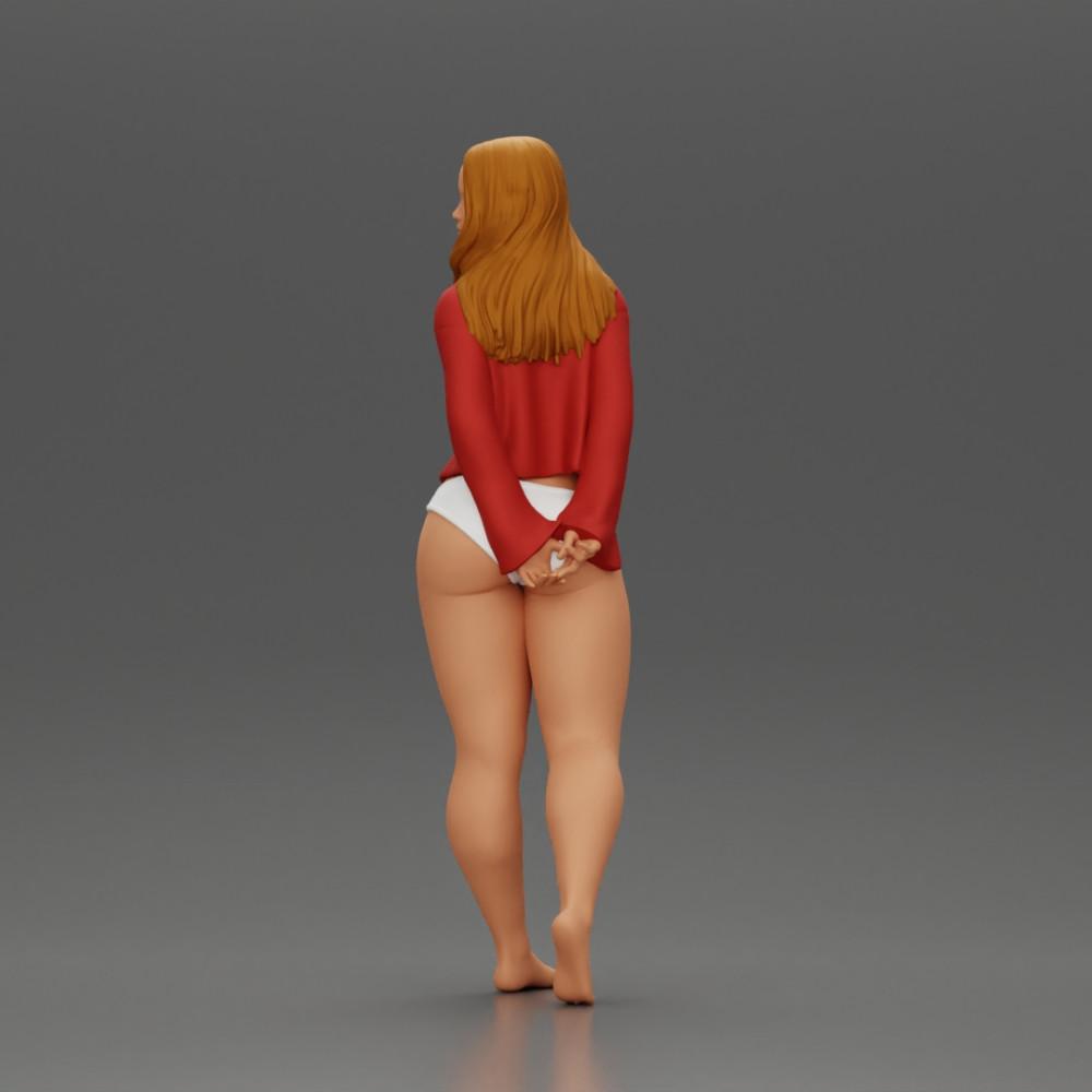 Diorama model building product photo 5: Female miniature figure for diorama, bikini & long-sleeve shirt, hands behind (Ref No. A53)