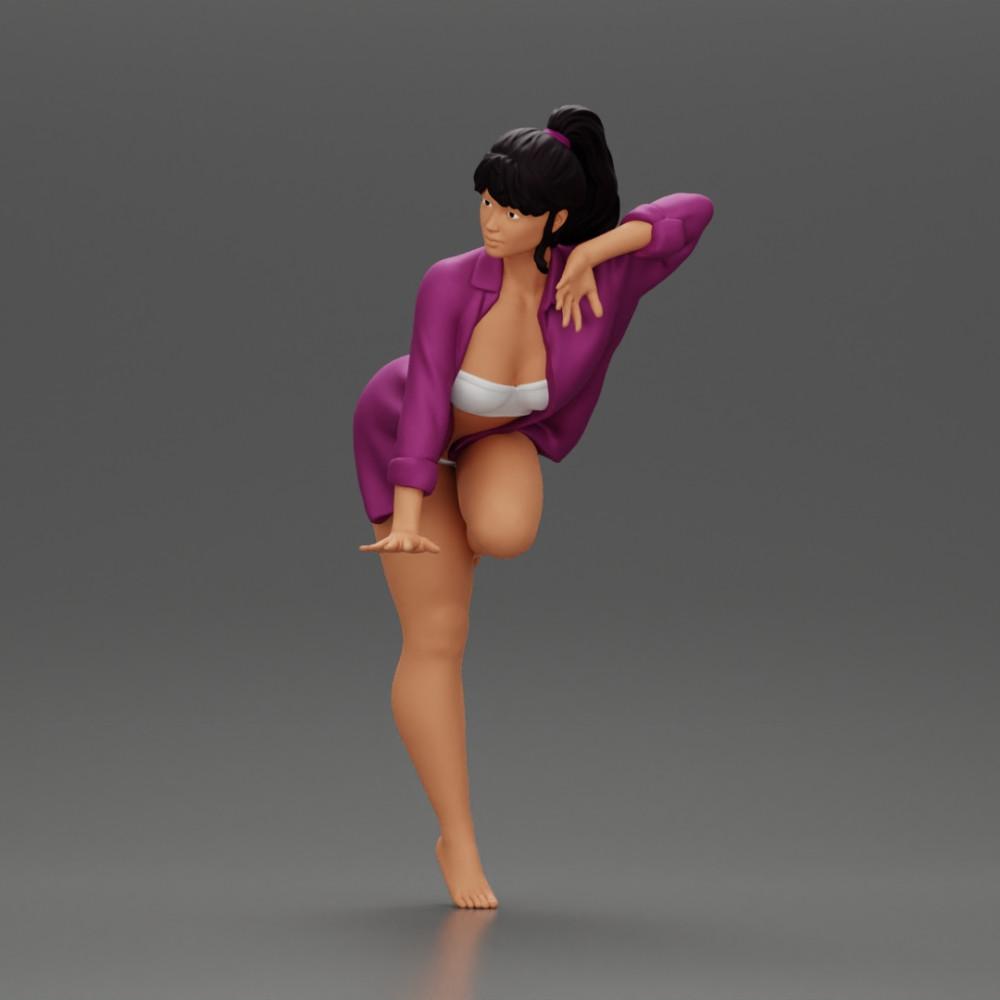 Diorama model building product photo 5: Diorama miniature: Female figure in long shirt and bikini, leaning on table (Ref No. A52)