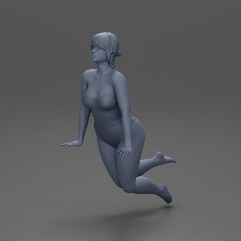 Diorama model building product photo 6: Diorama miniature: Woman in a one-piece swimsuit leaning forward at the poolside (Ref No. A55)