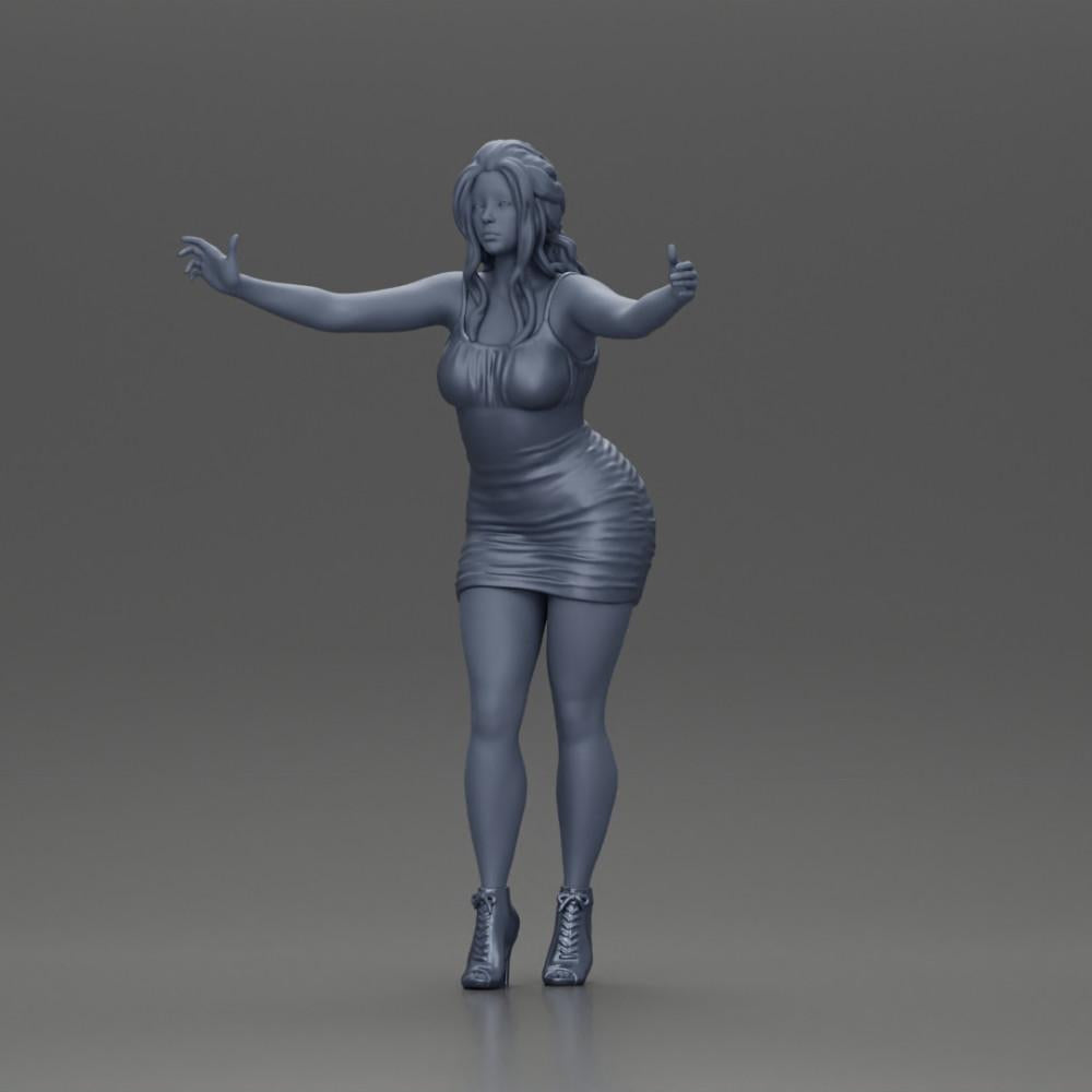 Diorama Modellbau Produktfoto 6: Diorama-Figur: Frau im knielangen Kleid mit Absatzschuhen, ausgestreckte Arme (Ref Nr. A58)