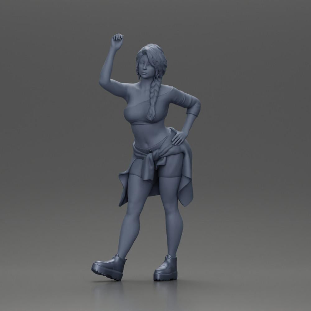 Diorama model building product photo 6: miniature figure: girl in top & shorts, shirt tied around waist, arm raised (Ref No. A56)