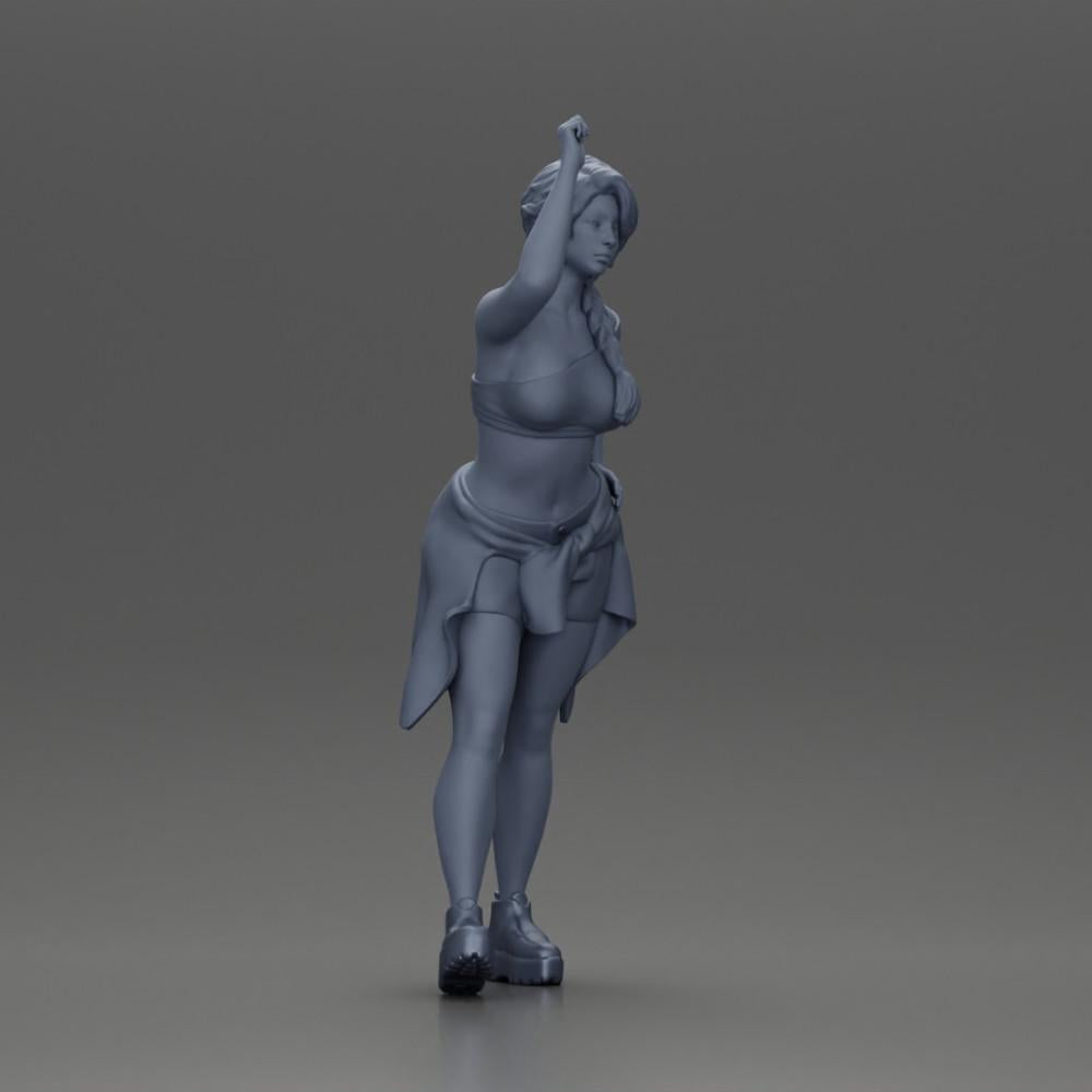 Diorama model building product photo 7: miniature figure: girl in top & shorts, shirt tied around waist, arm raised (Ref No. A56)