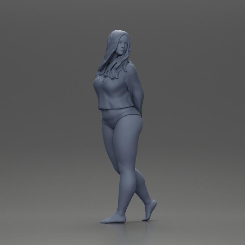 Diorama model building product photo 7: Female miniature figure for diorama, bikini & long sleeve shirt, hands behind (Ref No. A53)