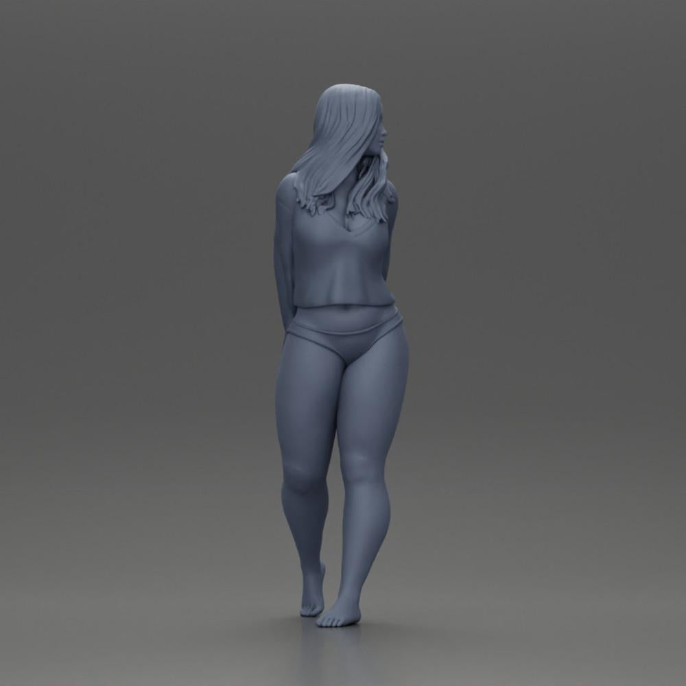 Diorama model building product photo 8: Female miniature figure for diorama, bikini & long sleeve shirt, hands behind (Ref No. A53)