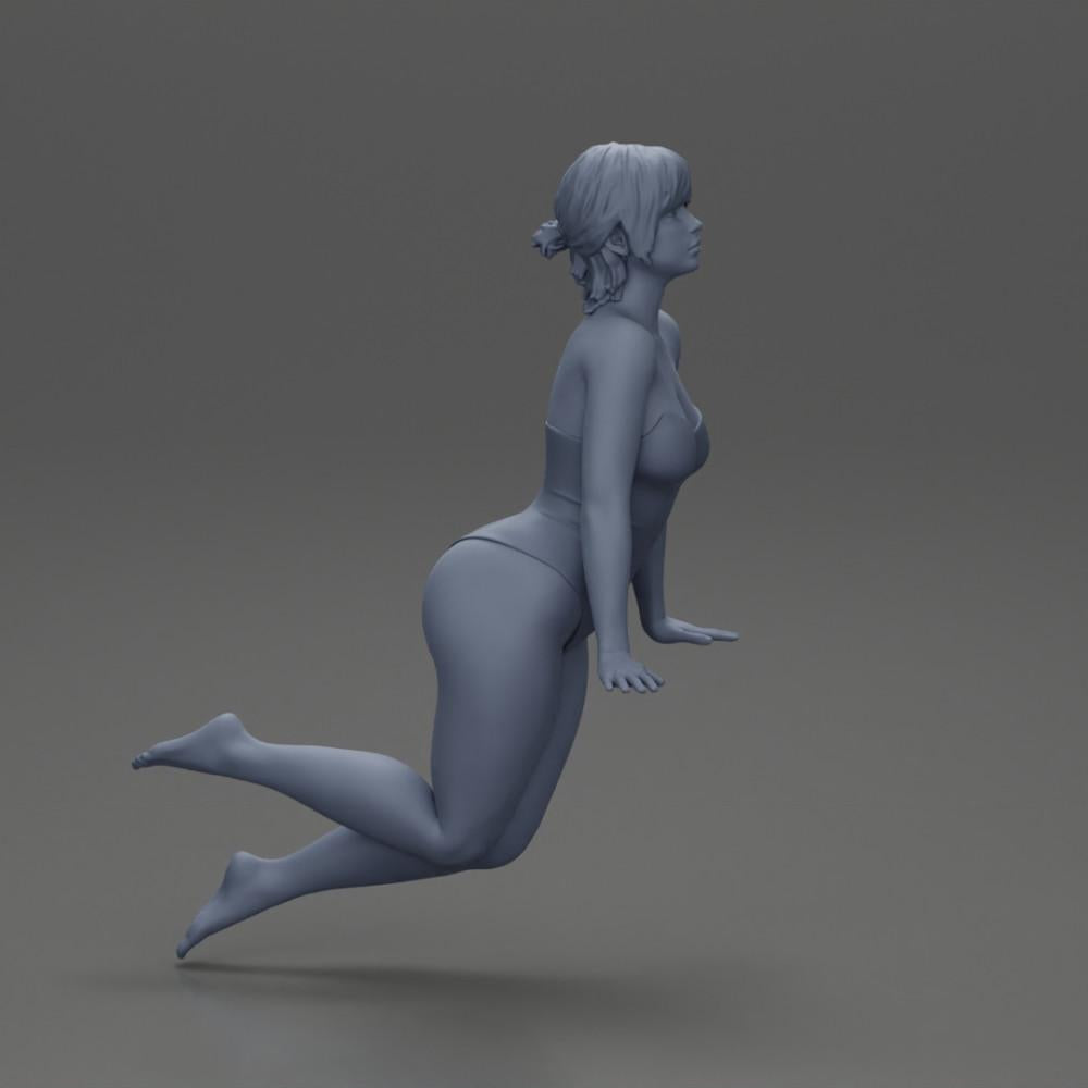 Diorama model building product photo 8: Diorama miniature: Woman in a one-piece swimsuit leaning forward at the pool's edge (Ref No. A55)