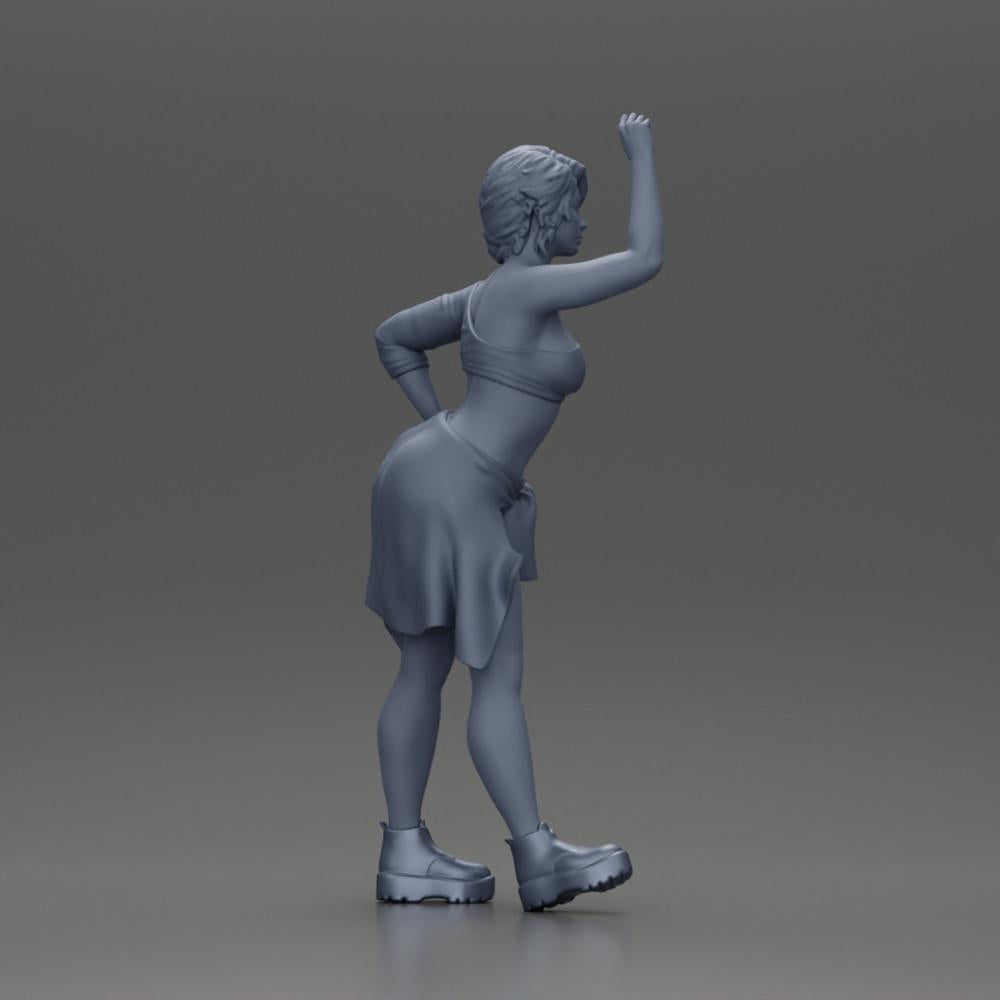 Diorama model building product photo 8: miniature figure: girl in top & shorts, shirt tied around waist, arm raised (Ref No. A56)