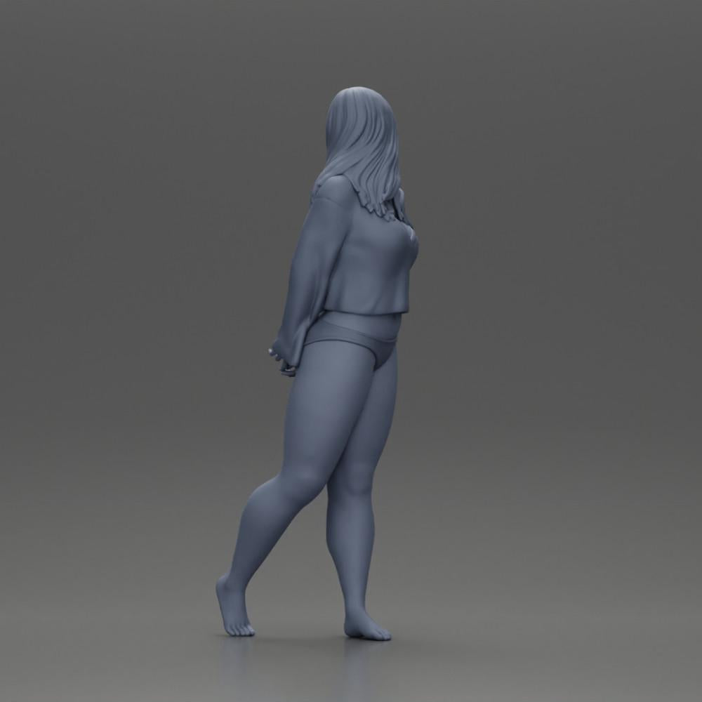 Diorama model building product photo 9: Female miniature figure for diorama, bikini & long sleeve shirt, hands behind (Ref No. A53)