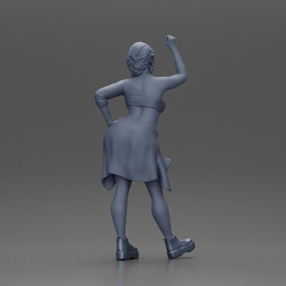 Diorama model building product photo 9: miniature figure: girl in top & shorts, shirt tied around waist, arm raised (Ref No. A56)