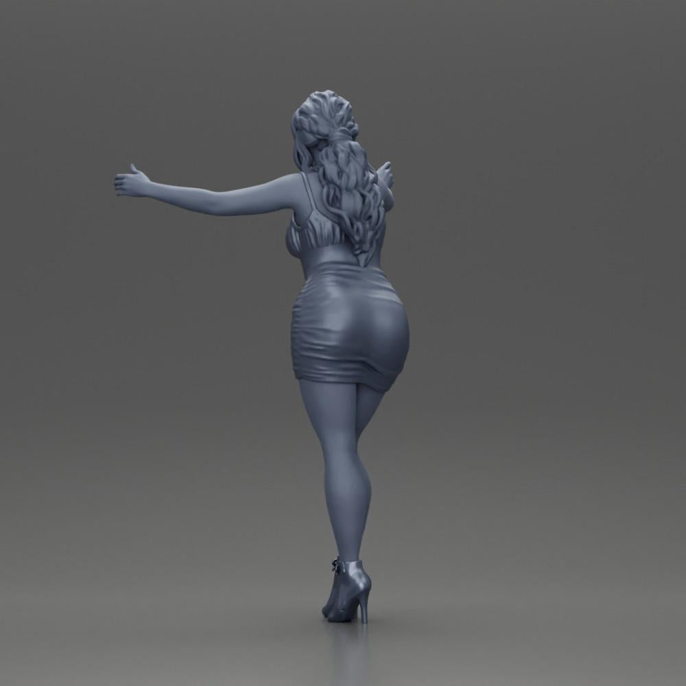 Diorama Modellbau Produktfoto 10: Diorama-Figur: Frau im knielangen Kleid mit Absatzschuhen, ausgestreckte Arme (Ref Nr. A58)