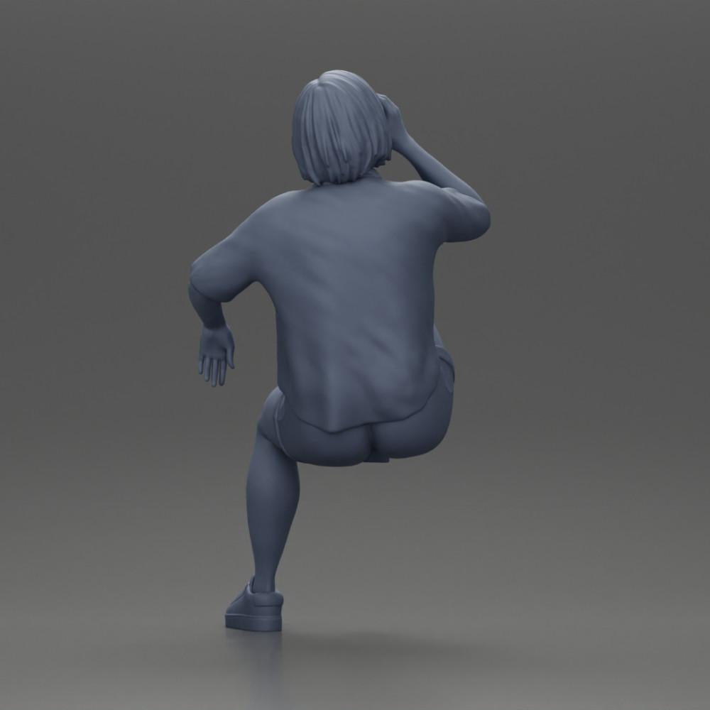 Diorama model building product photo 10: Miniature: Sitting young woman on chair, drawn leg, drinking from a cup (Ref No. A57)