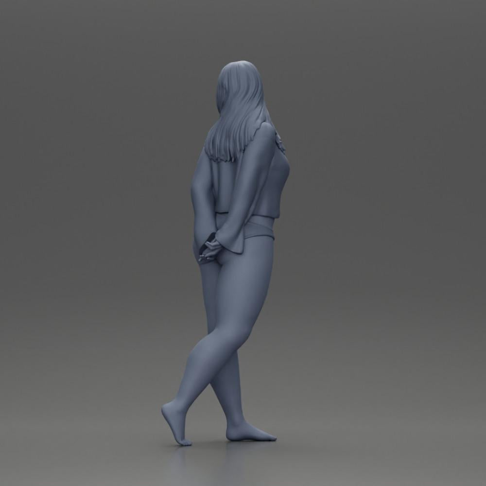 Diorama model building product photo 10: Female miniature figure for diorama, bikini & long-sleeve shirt, hands behind (Ref No. A53)