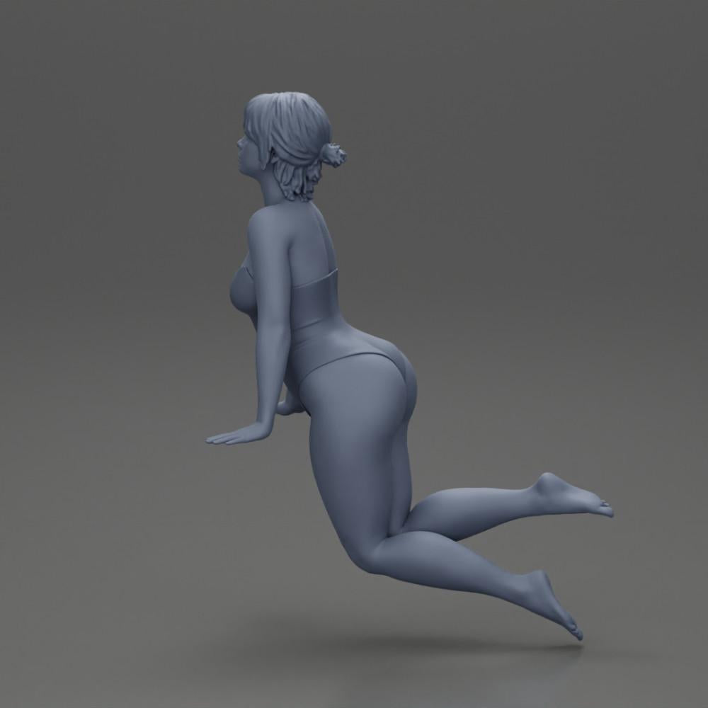 Diorama model building product photo 11: Diorama miniature: Woman in a one-piece swimsuit at the pool's edge, leaning forward (Ref No. A55)