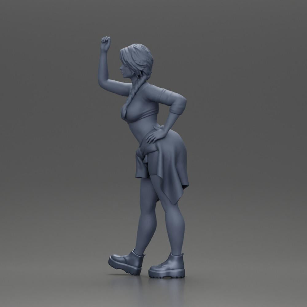 Diorama model building product photo 11: miniature figure: girl in top & shorts, shirt tied around waist, arm raised (Ref No. A56)