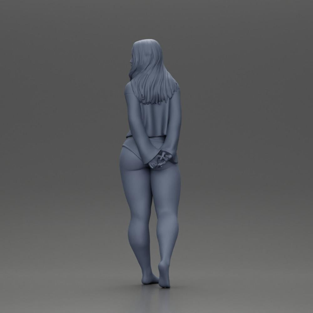 Diorama model building product photo 11: Female miniature figure for diorama, bikini & long sleeve shirt, hands behind (Ref No. A53)