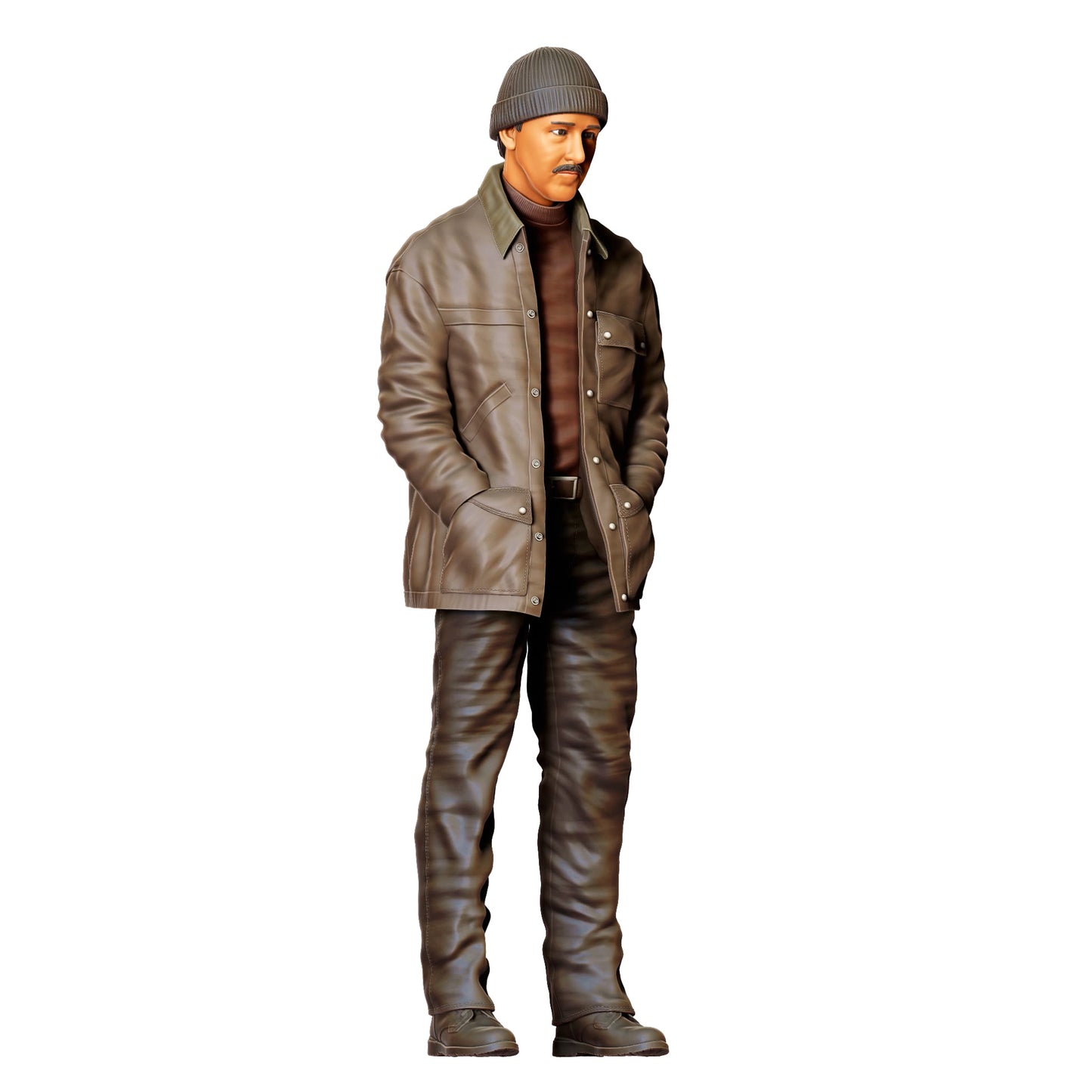 3DP Miniatures 1: Stehende Figur: Mann mit Mütze & langer Jacke, Hände in Taschen (Ref. Nr. 475)