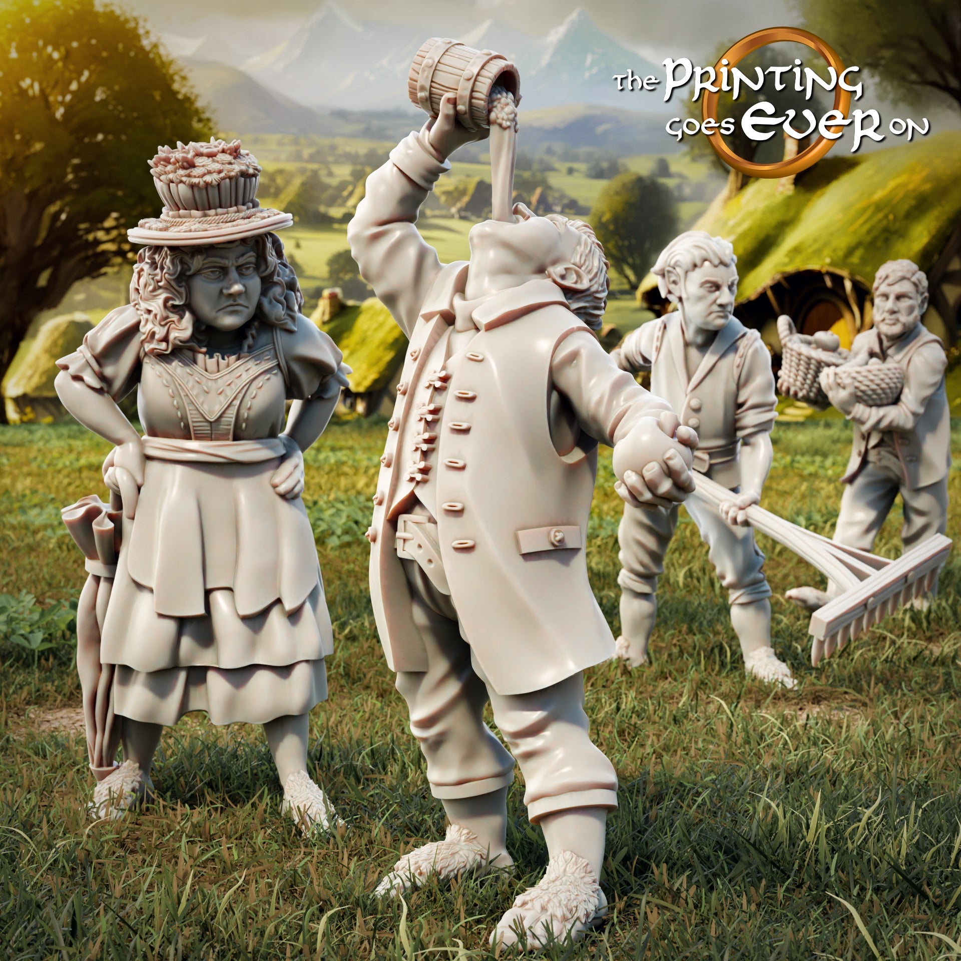 Product photo Tabletop 28mm The Printing Goes Ever On (TPGEO) 0: Halfling Villagers - Everyday Life Residents
