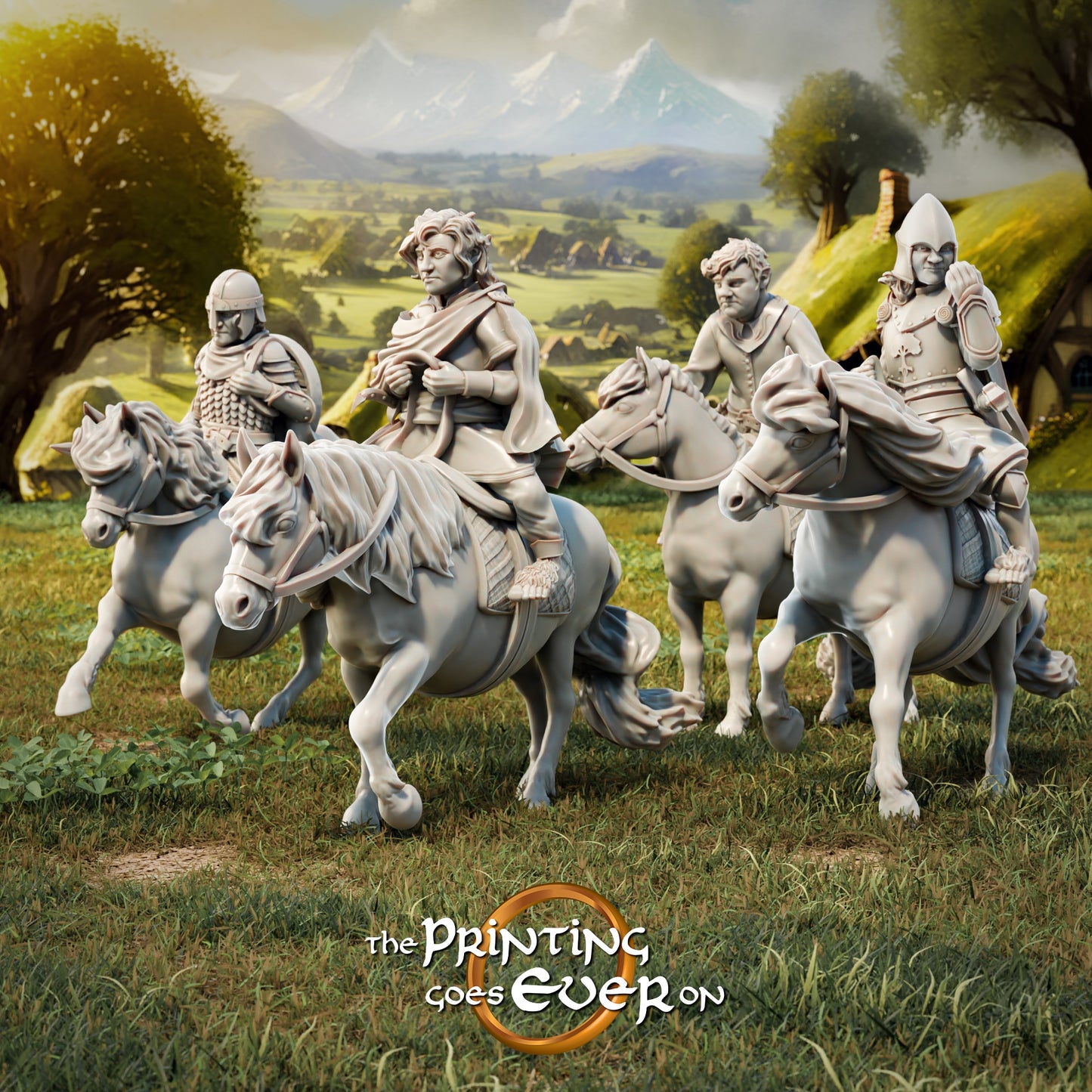 Product photo Tabletop 28mm The Printing Goes Ever On (TPGEO) 0: Halfling Riders - Brave Heroes Return Home