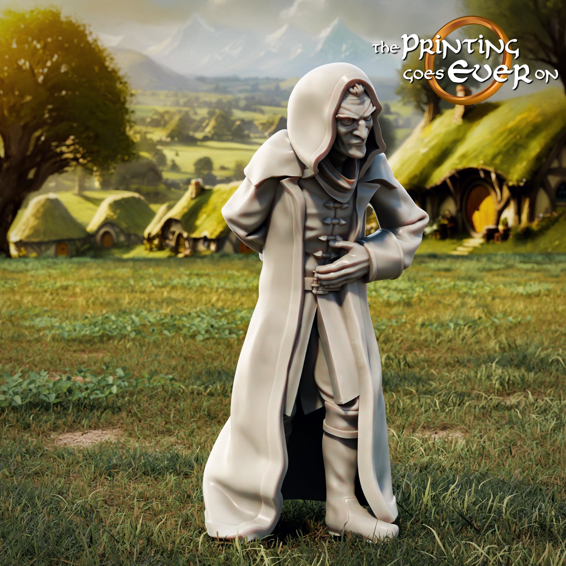 Product photo Tabletop 28mm The Printing Goes Ever On (TPGEO) 0: Shadowy Intruders - Dark Wizard with Sinister Followers