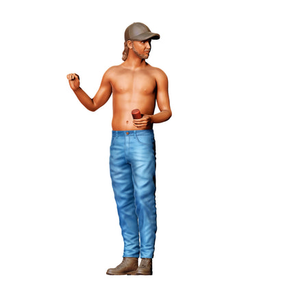 Diorama model building product photo 0: Shirtless man with cap – figure holding a drink (Ref. No. 439)