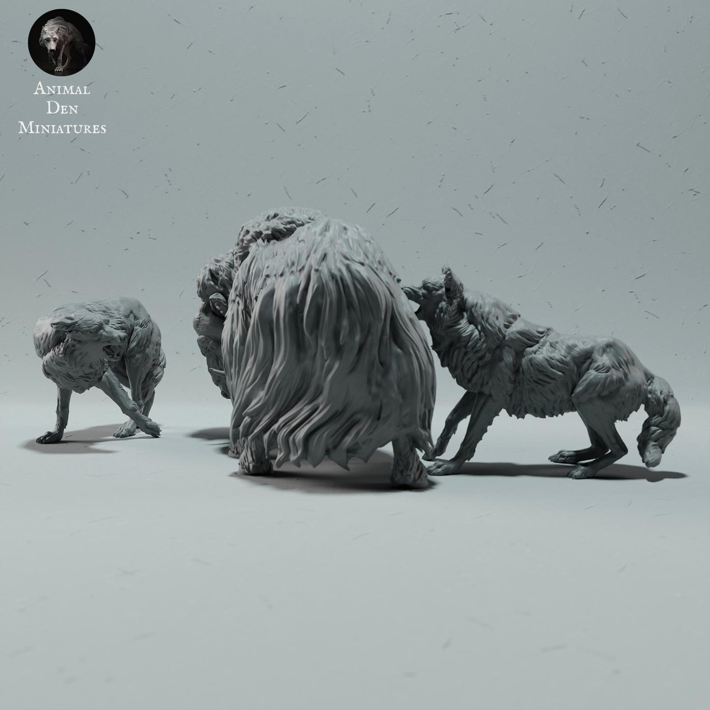Product photo Animal Figure Diorama, Model Building: 0: Wildlife Figures: Arctic Wolves Hunting Musk Ox (Ref 01_01_62)