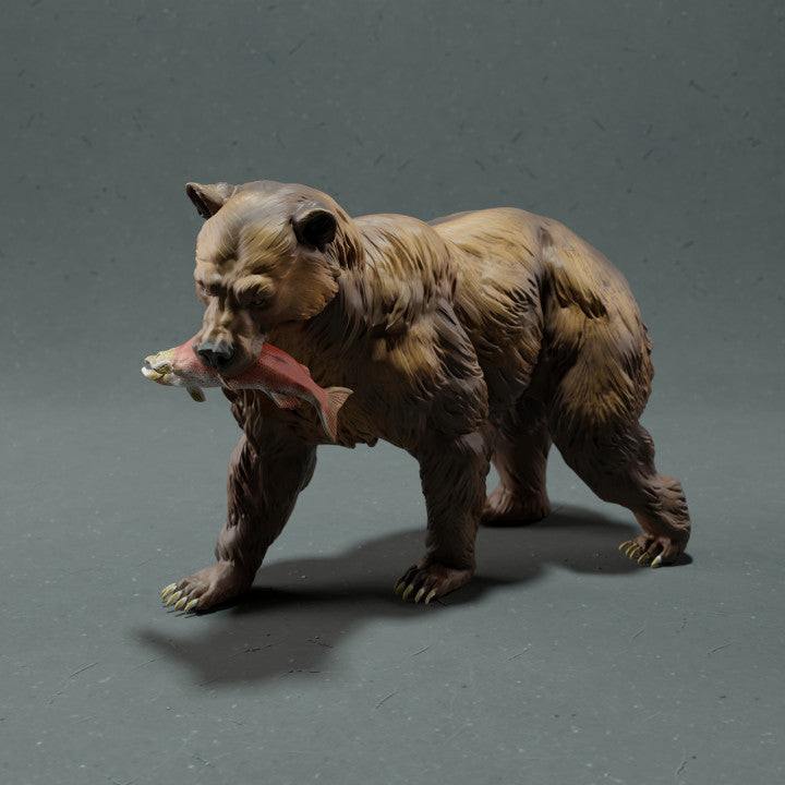 Product photo animal figurine Animal Den Miniatures 0: Wild animal figurine: Grizzly bear with salmon (22_10_16)