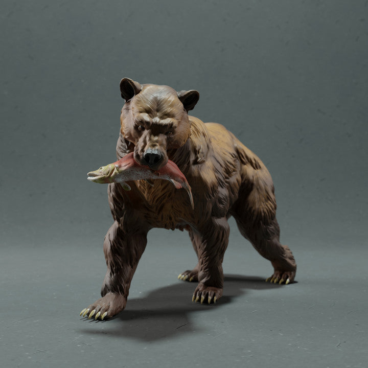 Product photo animal figure Animal Den Miniatures 4: Wild animal figure: Grizzly bear with salmon (22_10_16)