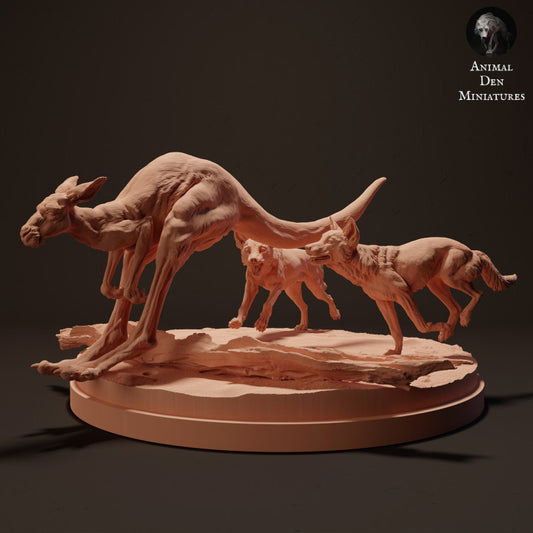 Product photo animal figure Animal Den Miniatures 0: Wildlife animal figure: Dingoes hunting a Red Kangaroo (23_04_09)